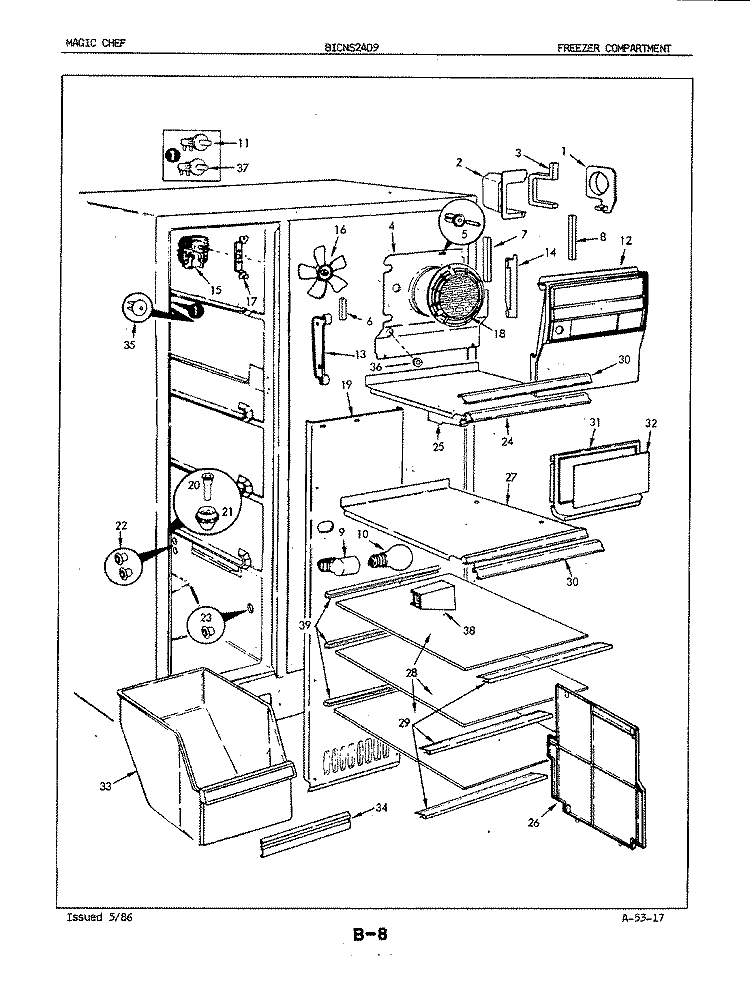 FREEZER COMPARTMENT Diagram and Parts List for BICNS24D9A 4L45B Maytag Refrigerator