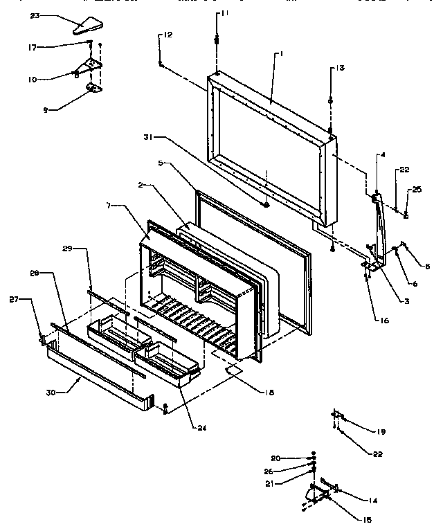 Freezer Door Diagram and Parts List for TX22R2-P1157706W  Amana Refrigerator