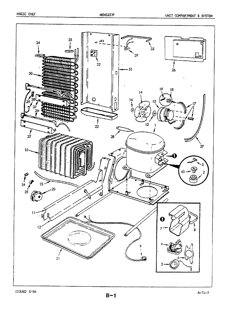 UNIT COMPARTMENT & SYSTEM Diagram and Parts List for NENS227F 5M50B Maytag Refrigerator