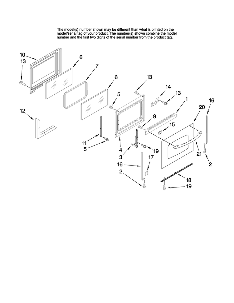 Door Parts Diagram and Parts List for MER5555RCB1  Maytag Range