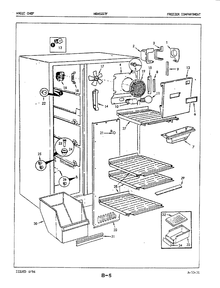 FREEZER COMPARTMENT Diagram and Parts List for NENS227F 5M50B Maytag Refrigerator