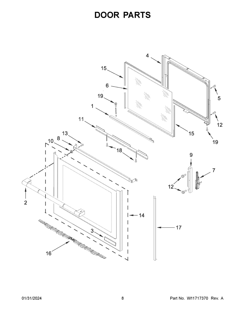 Door Parts Diagram and Parts List for JIS1450ML1  Jenn-Air Range
