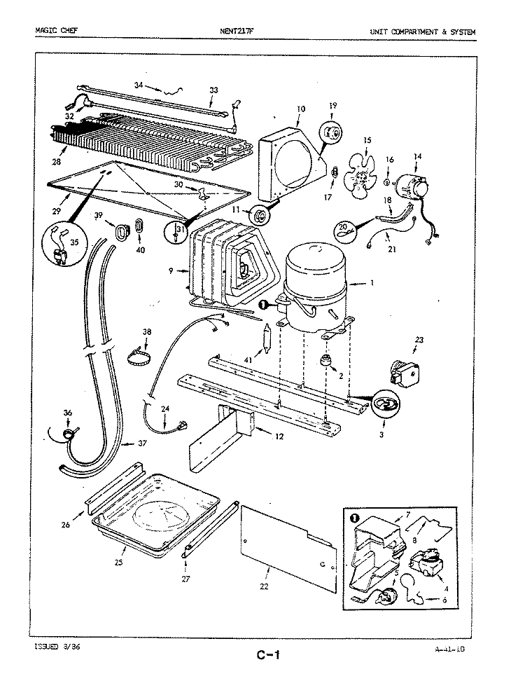 UNIT COMPARTMENT & SYSTEM Diagram and Parts List for NENT217FA 5D80A Crosley Refrigerator