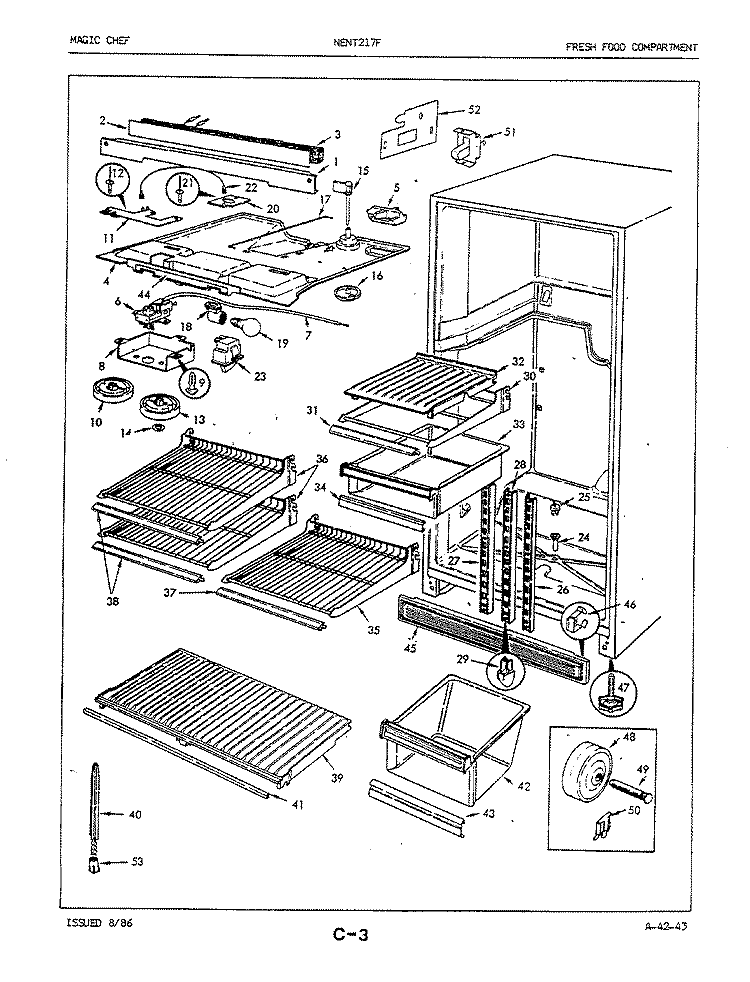 FRESH FOOD COMPARTMENT Diagram and Parts List for NENT217FA 5D80A Crosley Refrigerator