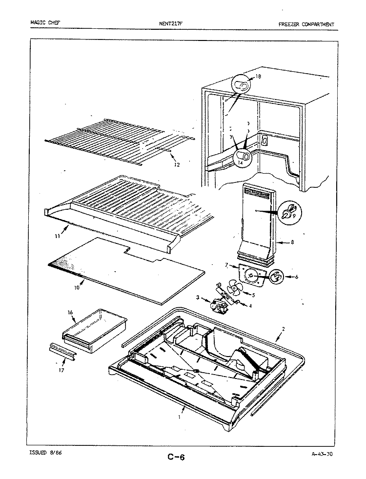 FREEZER COMPARTMENT Diagram and Parts List for NENT217FA 5D80A Crosley Refrigerator