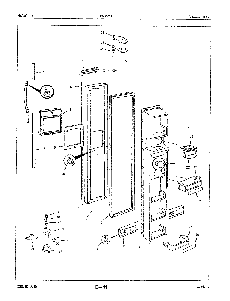 FREEZER DOOR Diagram and Parts List for NDNS229GA 5N65A Maytag Refrigerator