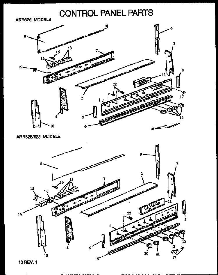 Control Panel Parts Diagram and Parts List for ARR623L-P1130983NL  Amana Range