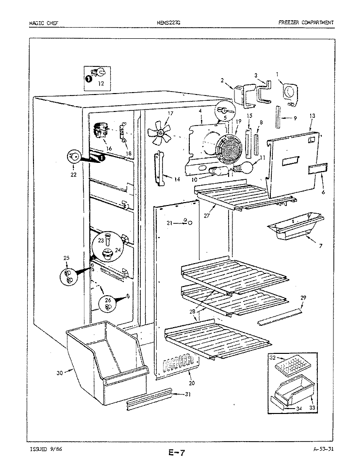 FREEZER COMPARTMENT Diagram and Parts List for NENS227GA 5N63A Maytag Refrigerator
