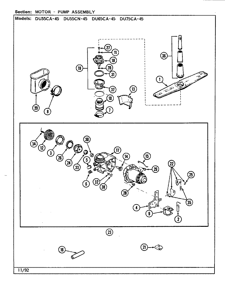 PUMP ASSY (DU55CA / CN, DU65CA, DU75CA - 45) Diagram and Parts List for DU55CN-45  Magic Chef Dishwasher