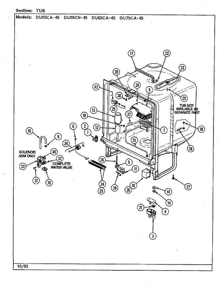 TUB (DU55CA / CN, DU65CA, DU75CA - 45) Diagram and Parts List for DU55CN-45  Magic Chef Dishwasher