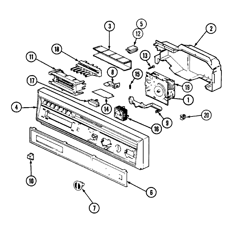 CONTROL PANEL (DU55DN - 45, 48, 55) Diagram and Parts List for DU55DN-45  Magic Chef Dishwasher