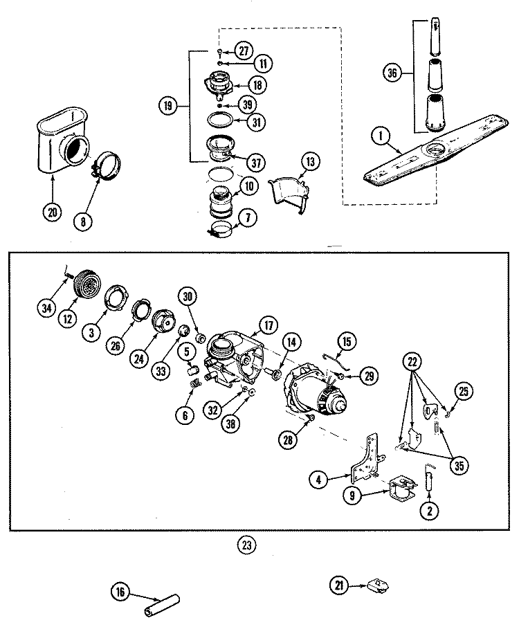 PUMP ASSEMBLY (DU55DN - 45, 48, 55) Diagram and Parts List for DU55DN-45  Magic Chef Dishwasher