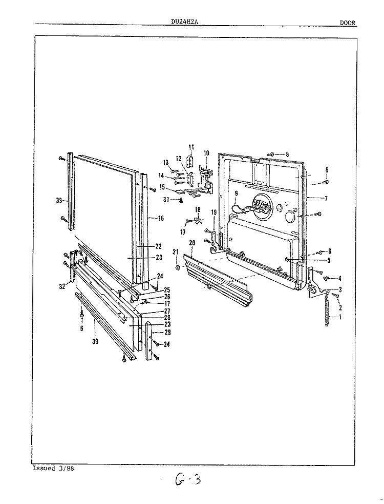 DOOR Diagram and Parts List for DU24H2A  Maytag Dishwasher