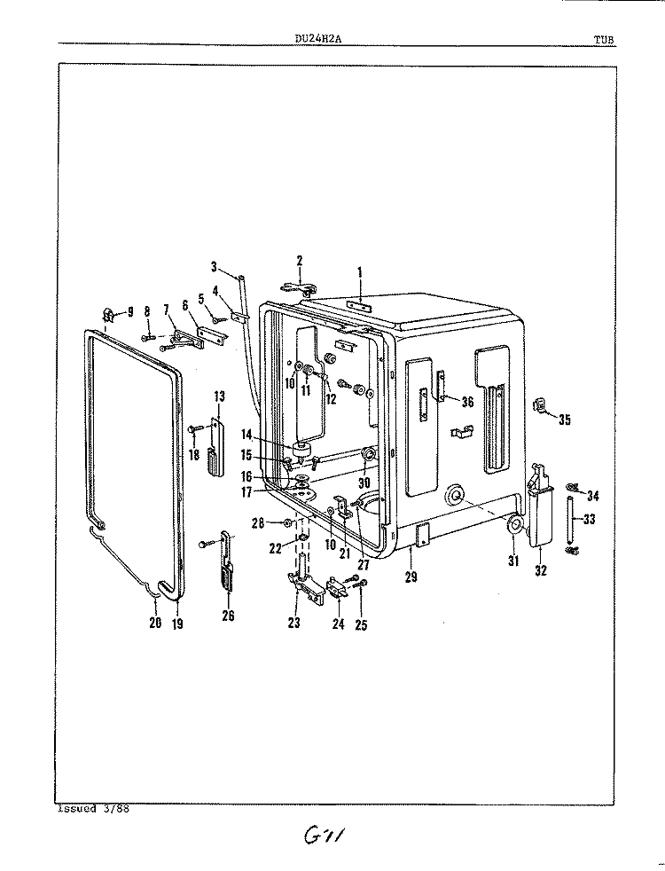 TUB Diagram and Parts List for DU24H2A  Maytag Dishwasher