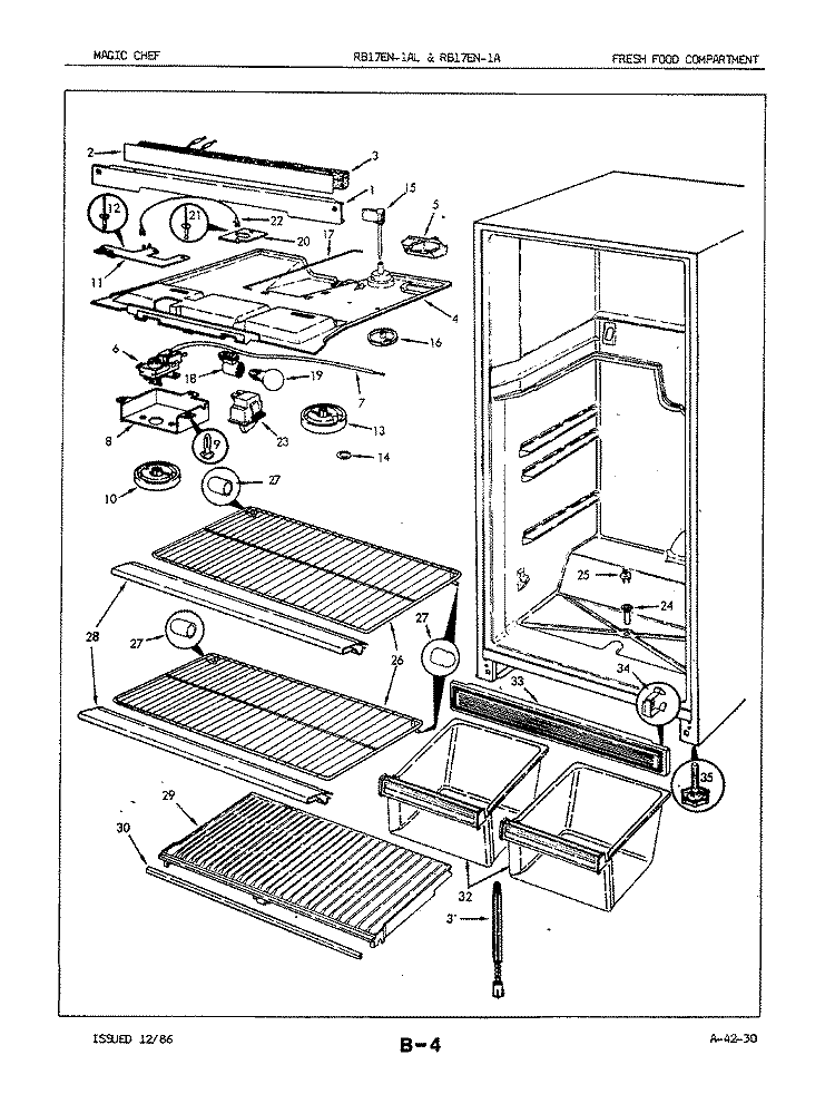 FRESH FOOD COMPARTMENT Diagram and Parts List for RB17EA-1AL 5E59A Magic Chef Refrigerator
