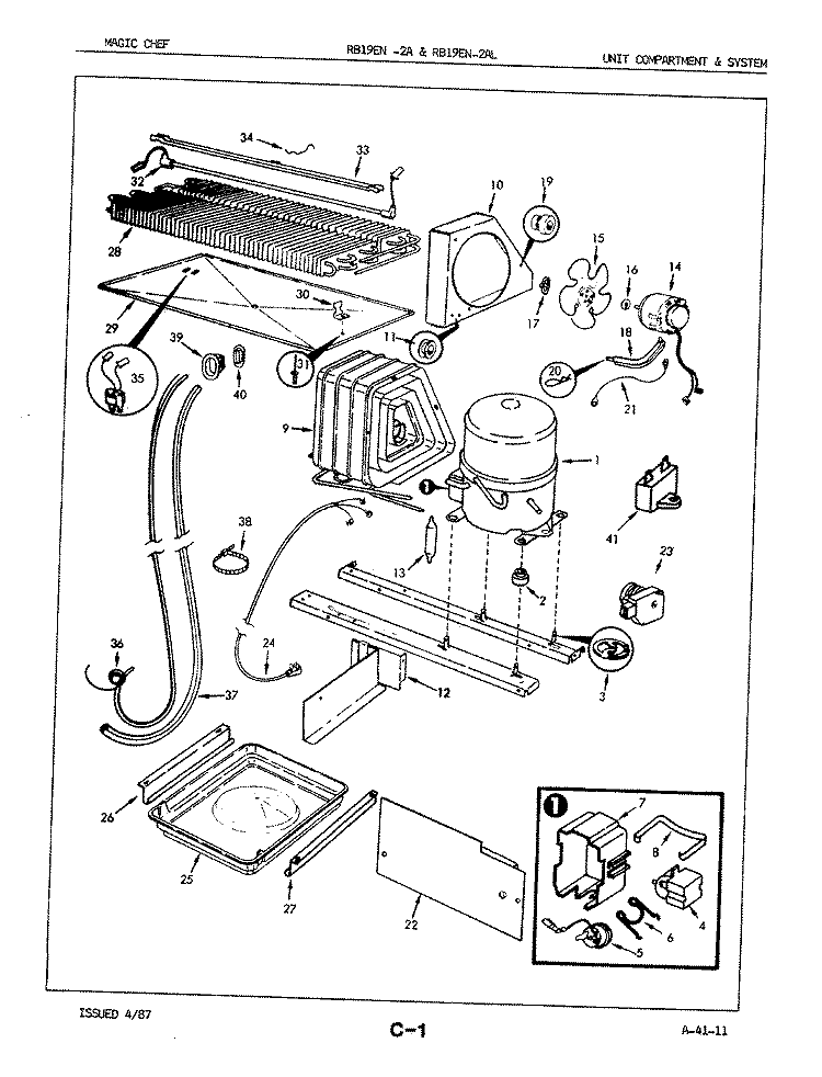 UNIT COMPARTMENT & SYSTEM Diagram and Parts List for RB19EA-2AL 7C07B Magic Chef Refrigerator