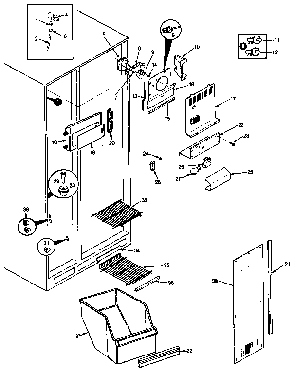 Freezer Compartment Diagram and Parts List for JRSD226B MBQ32A Jenn-Air Refrigerator