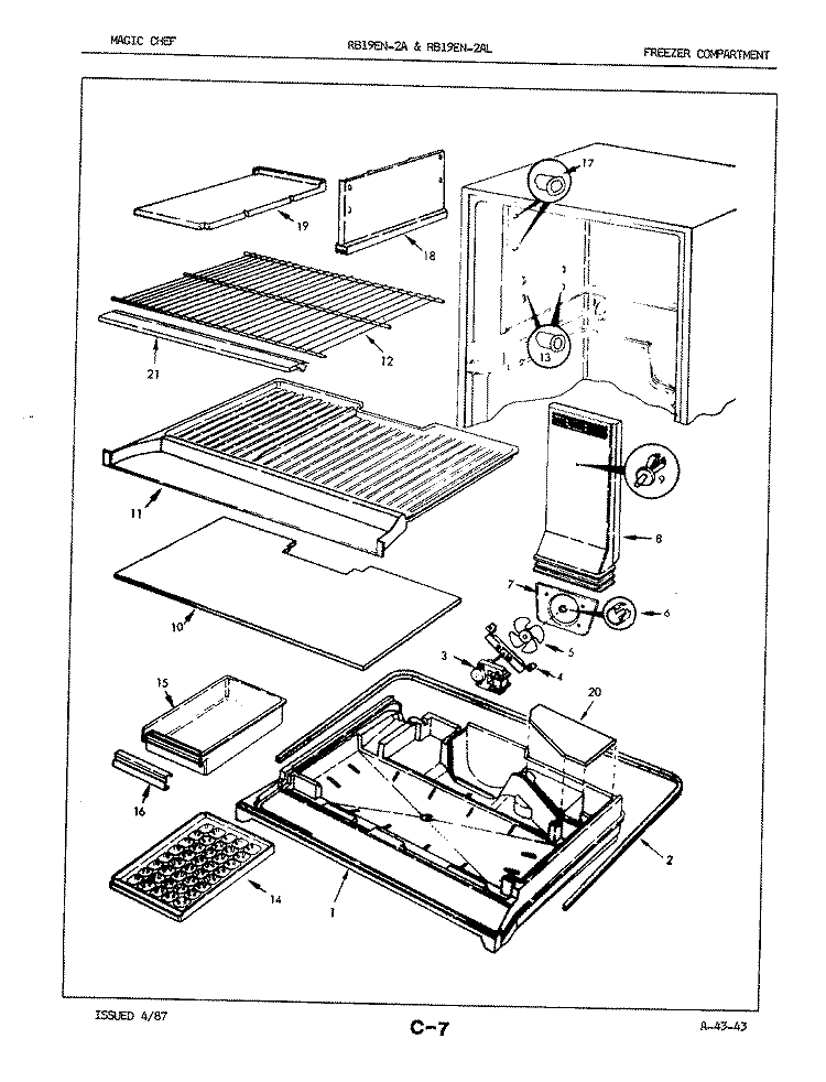 FREEZER COMPARTMENT Diagram and Parts List for RB19EA-2AL 7C07B Magic Chef Refrigerator