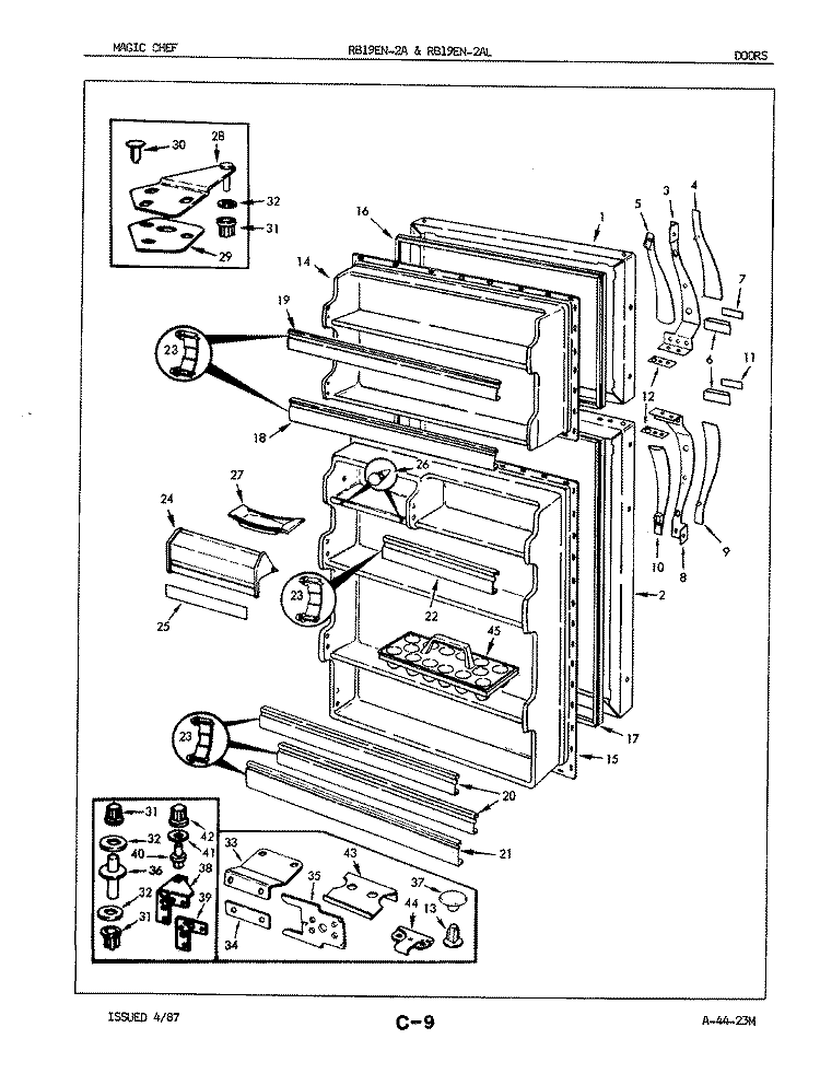 DOORS Diagram and Parts List for RB19EA-2AL 7C07B Magic Chef Refrigerator