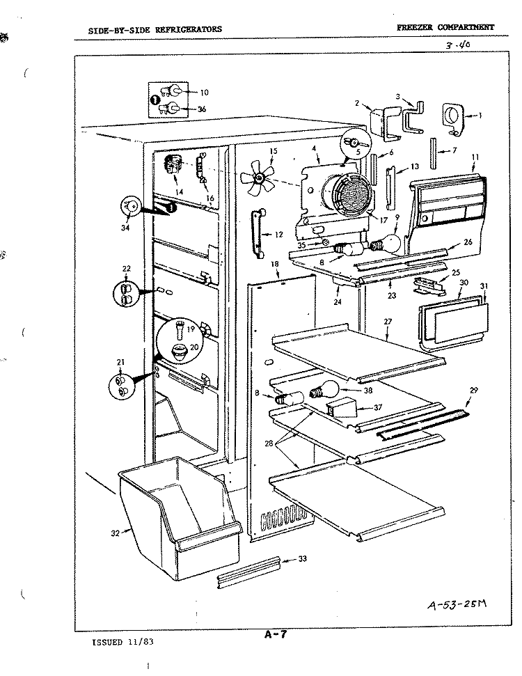 FREEZER COMPARTMENT Diagram and Parts List for RC22CA-3AI 3N79B Amana Refrigerator