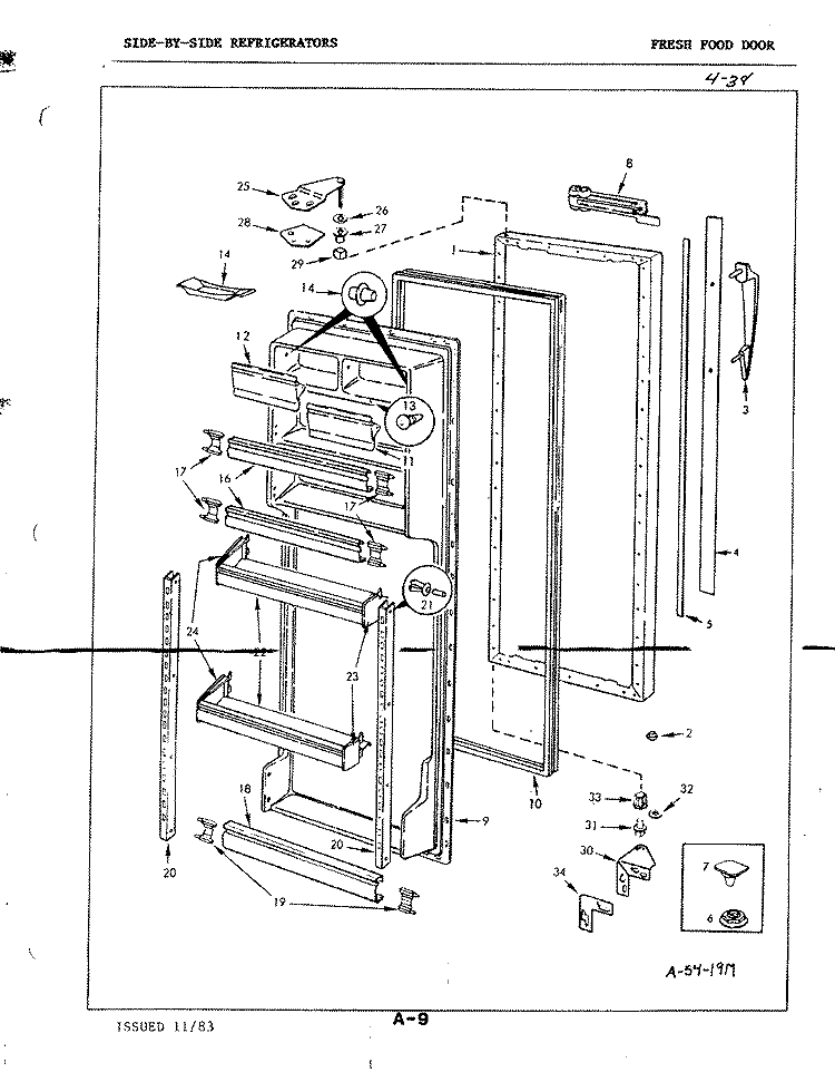 FRESH FOOD DOOR Diagram and Parts List for RC22CA-3AI 3N79B Amana Refrigerator