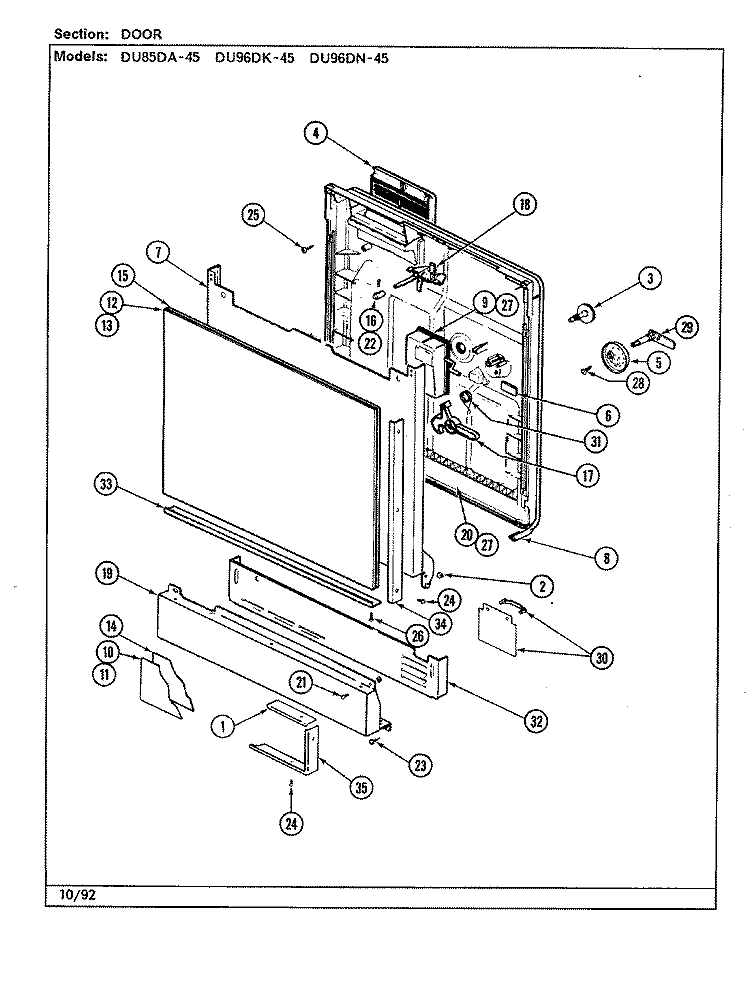 DOOR Diagram and Parts List for DU96DK-45  Magic Chef Dishwasher