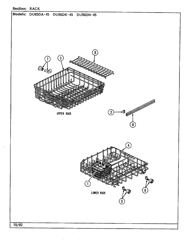 RACK Diagram and Parts List for DU96DK-45  Magic Chef Dishwasher
