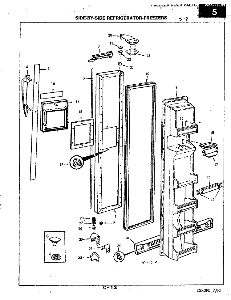 FREEZER DOOR Diagram and Parts List for RC24BA-3AW 1M51A Admiral Refrigerator