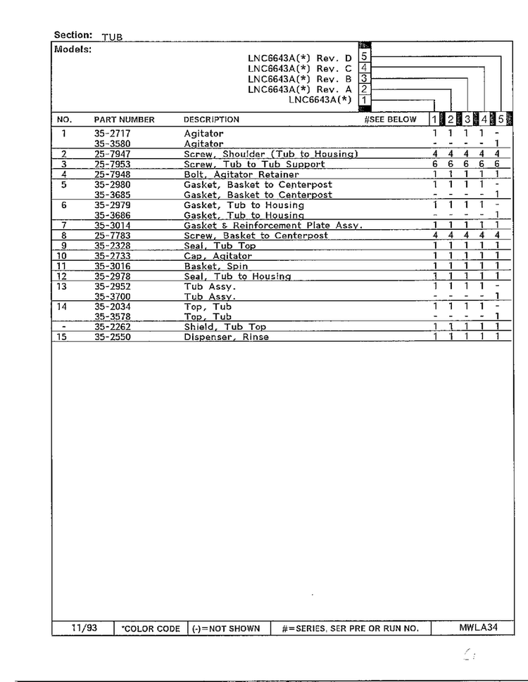 Tub Page 2 Diagram and Parts List for 6643A REV D Norge Washer