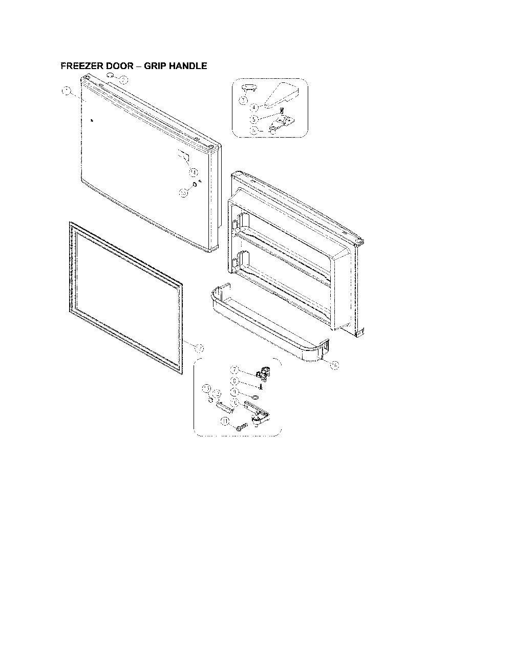 Freezer Door - Grip Handle Diagram and Parts List for 11170612910  Kenmore Refrigerator