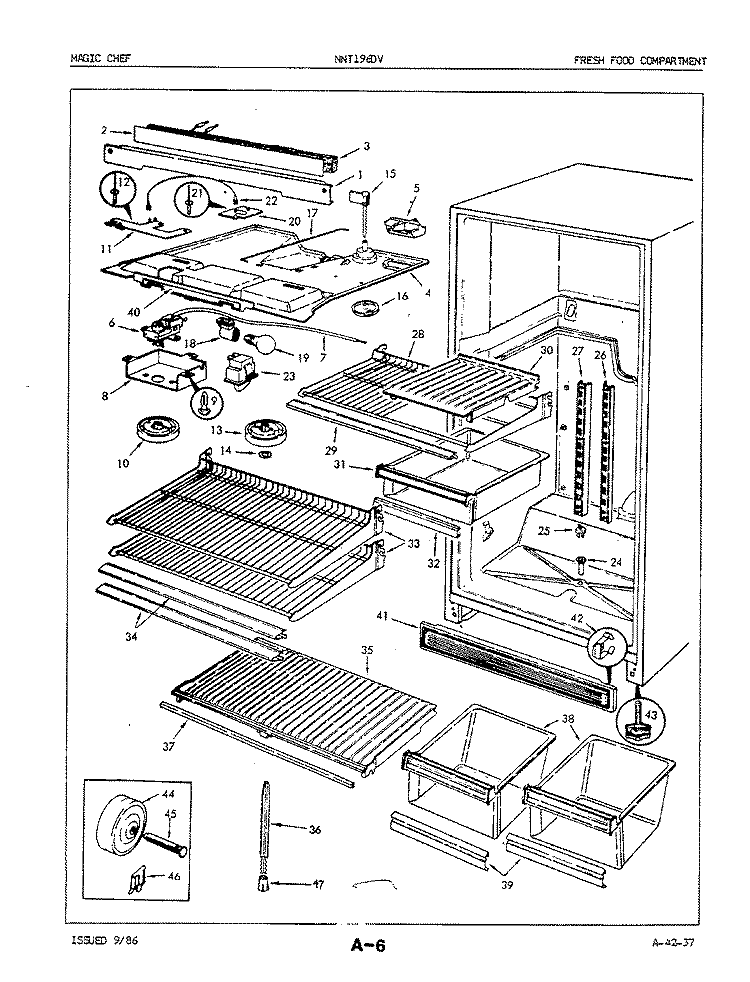 FRESH FOOD COMPARTMENT Diagram and Parts List for NNT196DVA 5A53B Crosley Refrigerator