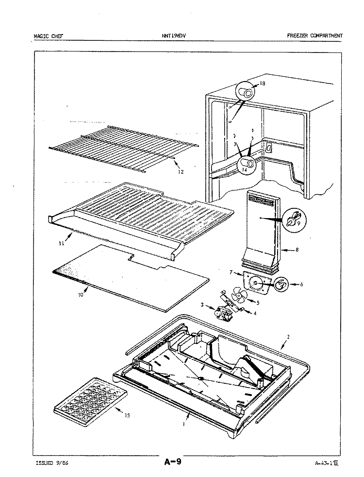 FREEZER COMPARTMENT Diagram and Parts List for NNT196DVA 5A53B Crosley Refrigerator