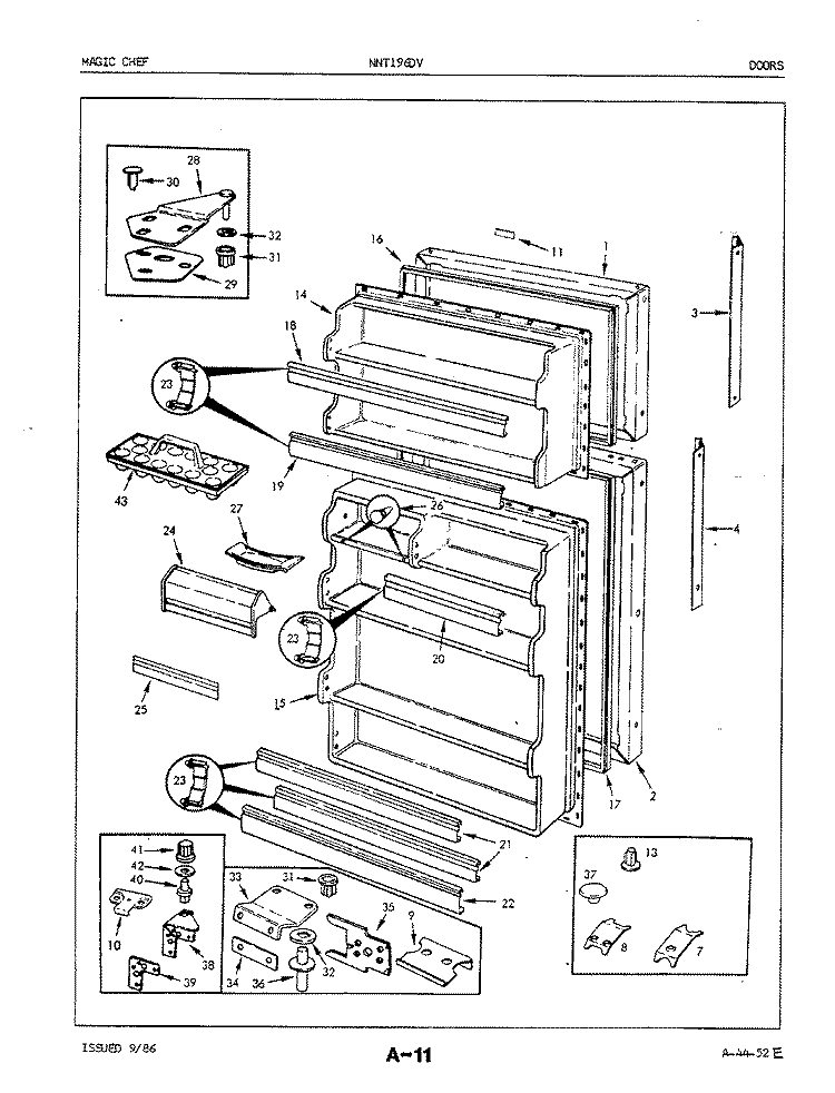 DOORS Diagram and Parts List for NNT196DVA 5A53B Crosley Refrigerator