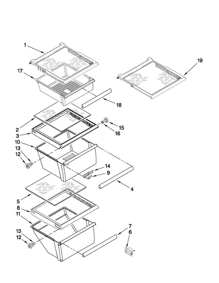 Refrigerator Shelf Parts Diagram and Parts List for MSD2254VEY03  Maytag Refrigerator