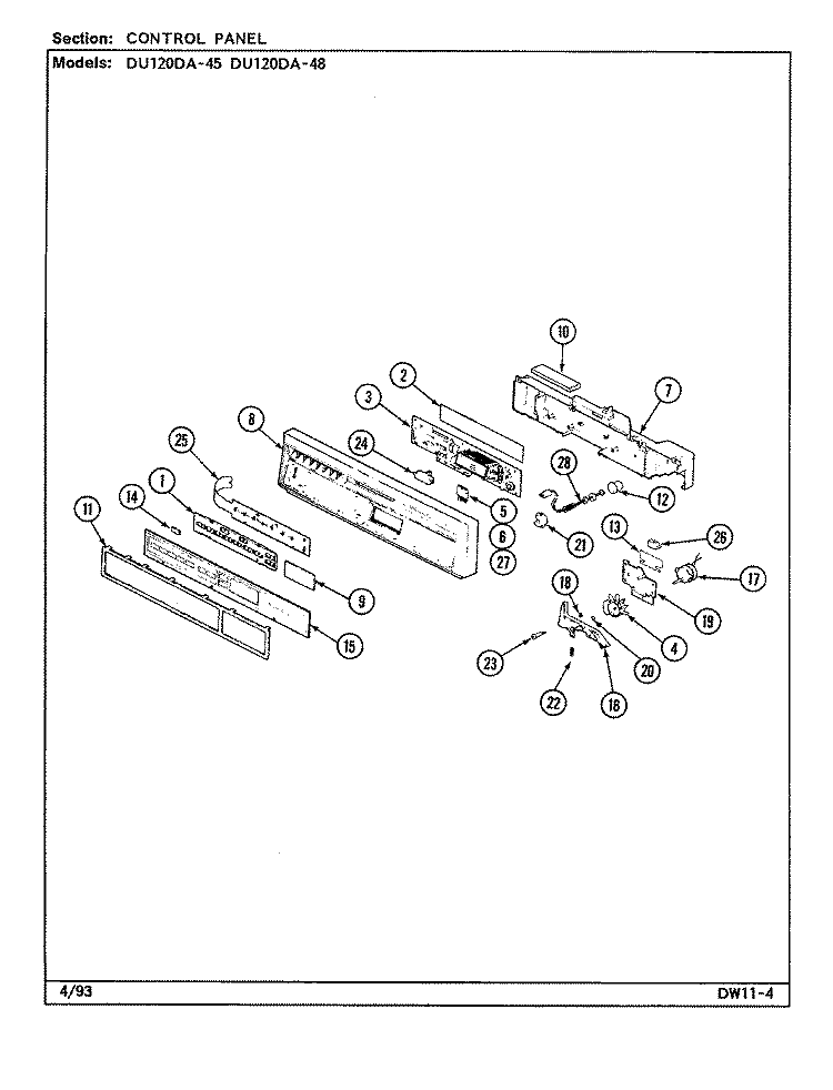 CONTROL PANEL Diagram and Parts List for DU120DA-48  Magic Chef Dishwasher