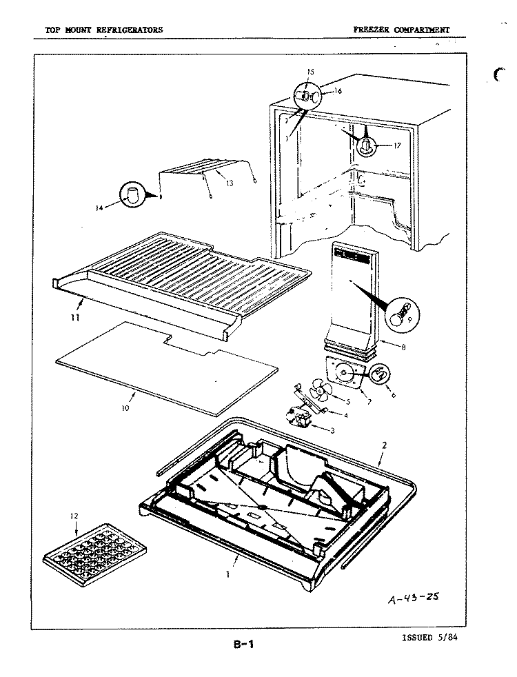 FREEZER COMPARTMENT Diagram and Parts List for RB15CN-2A 4A73B Magic Chef Refrigerator