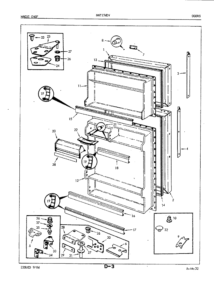DOORS Diagram and Parts List for NNT156DVA 5A51A Crosley Refrigerator