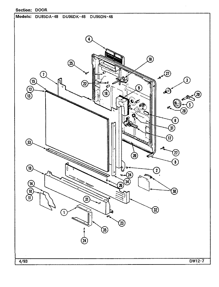 DOOR Diagram and Parts List for DU96DN-48  Magic Chef Dishwasher