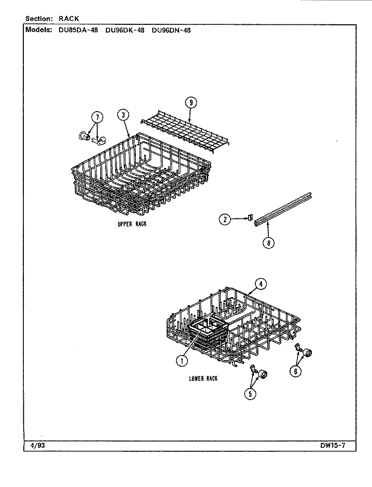 RACK Diagram and Parts List for DU96DN-48  Magic Chef Dishwasher