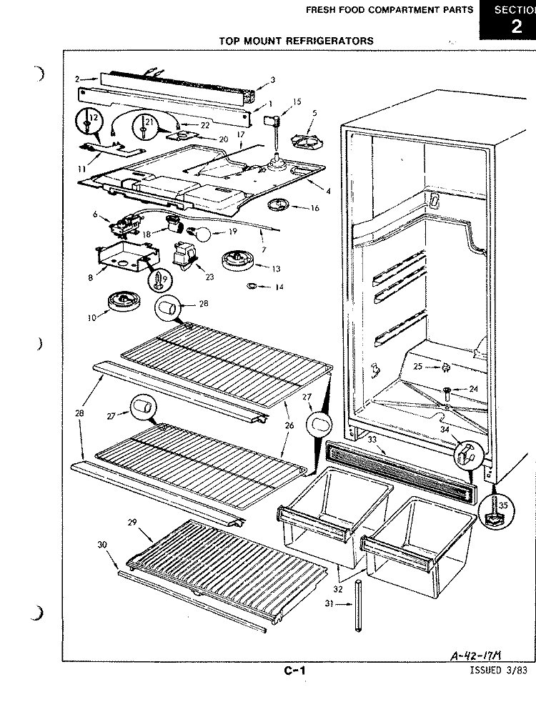 FRESH FOOD COMPARTMENT Diagram and Parts List for RB17CA-1A 4A74B Magic Chef Refrigerator