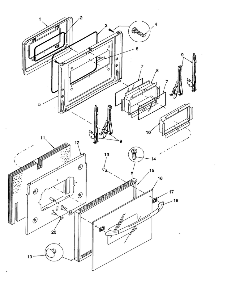 Door Assembly Diagram and Parts List for AOES2430E-P1132363NE  Amana Wall Oven