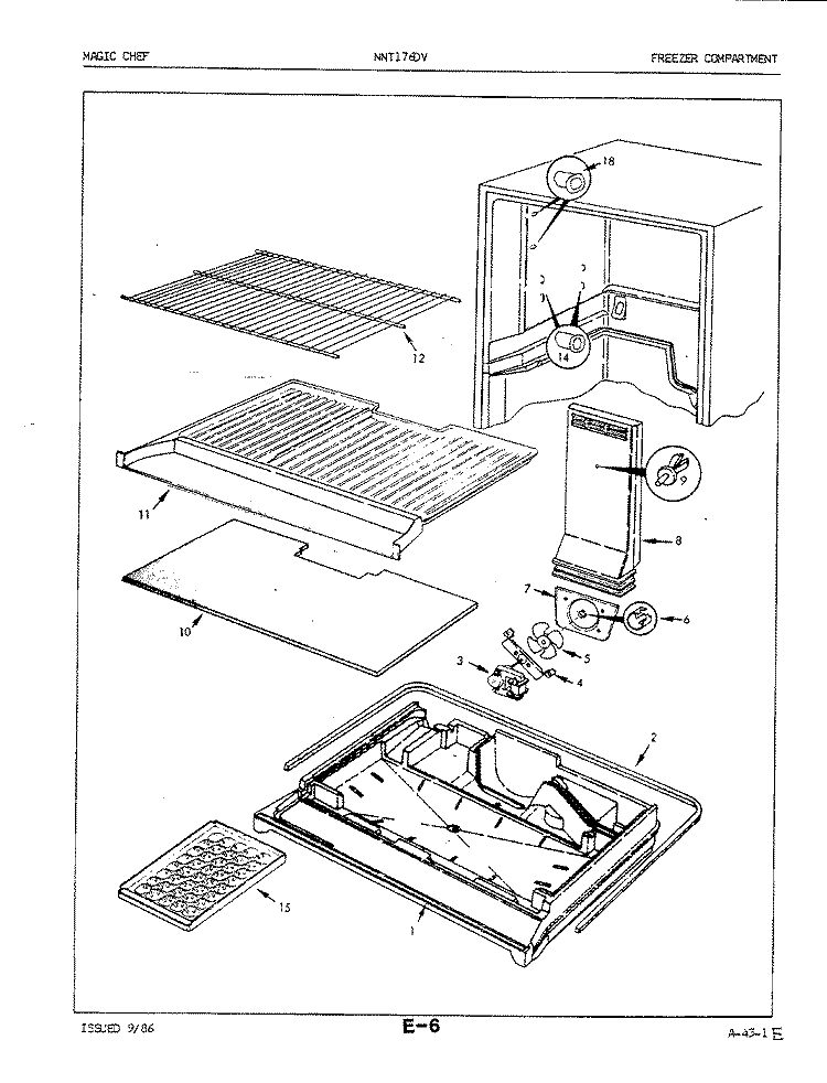 FREEZER COMPARTMENT Diagram and Parts List for NNT176DVA 5A52A Crosley Refrigerator