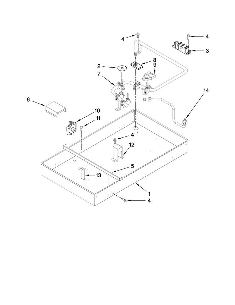 Burner Box, Gas Valves, And Switches Diagram and Parts List for JGC9430BDF13  Jenn-Air Cooktop