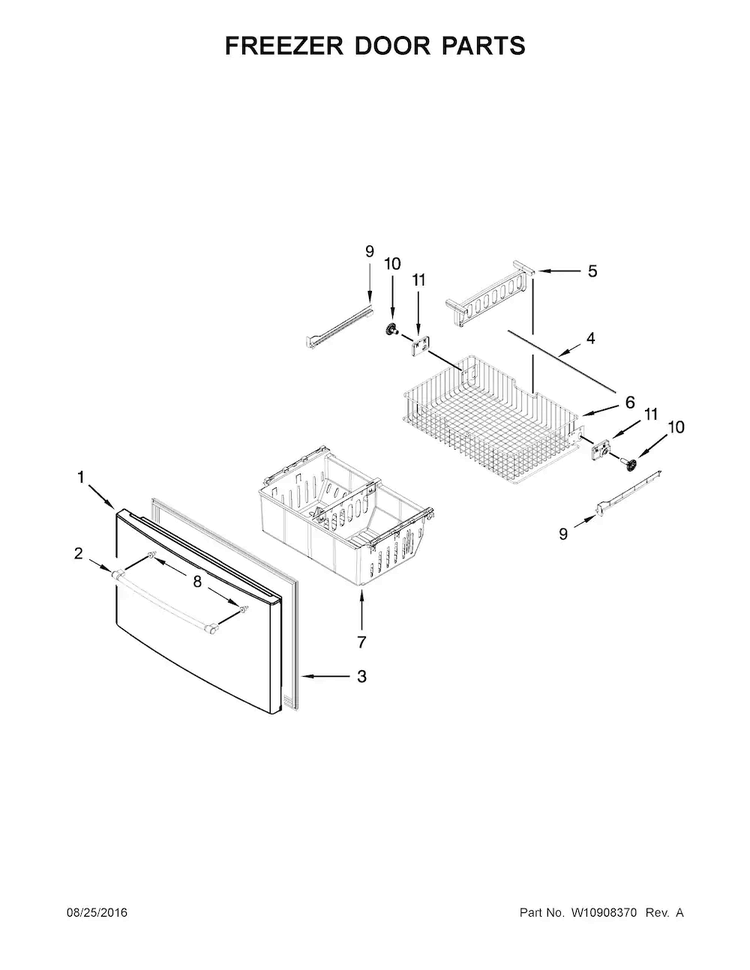 Freezer Door Parts Diagram and Parts List for MFI2570FEE01  Maytag Refrigerator