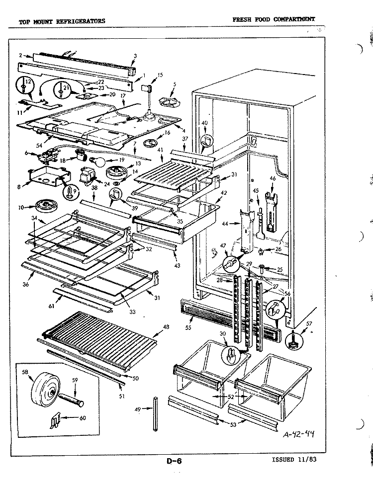 FRESH FOOD COMPARTMENT Diagram and Parts List for RB17CA-3A 4D41A Magic Chef Refrigerator