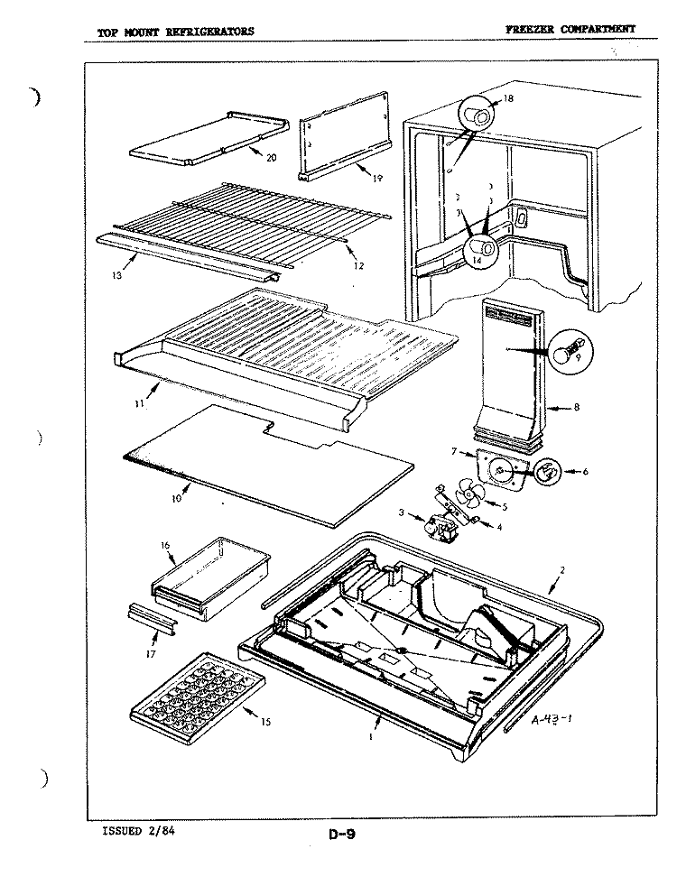 FREEZER COMPARTMENT Diagram and Parts List for RB17CA-3A 4D41A Magic Chef Refrigerator