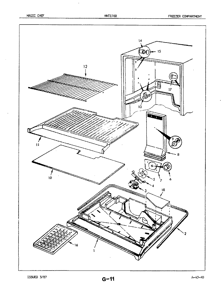 FREEZER COMPARTMENT Diagram and Parts List for NNT176B 7D55A Maytag Refrigerator