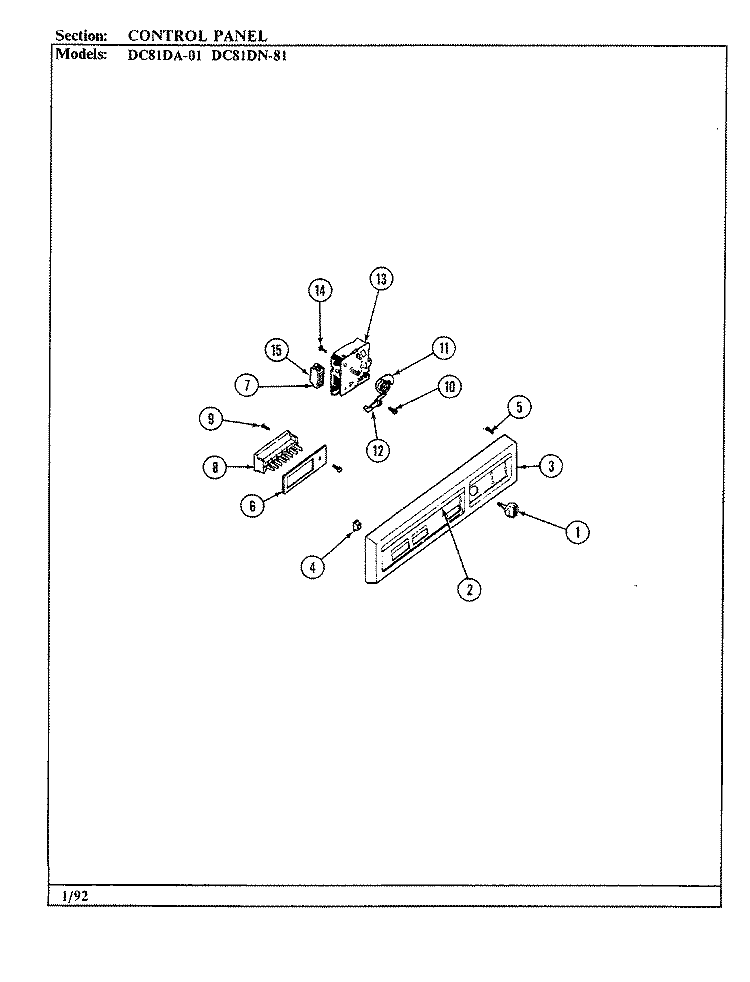CONTROL PANEL Diagram and Parts List for DC81DN-01  Magic Chef Dishwasher