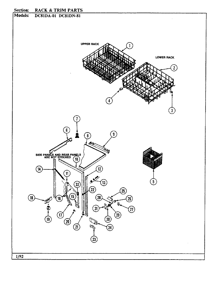 RACK & TRIM Diagram and Parts List for DC81DN-01  Magic Chef Dishwasher