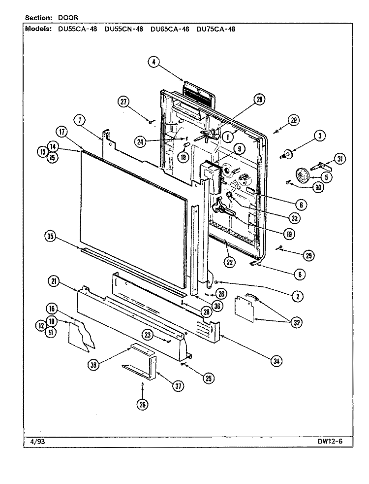 DOOR (DU55CA / CN - 48 & DU65CA - 48) Diagram and Parts List for DU55CA-48  Magic Chef Dishwasher